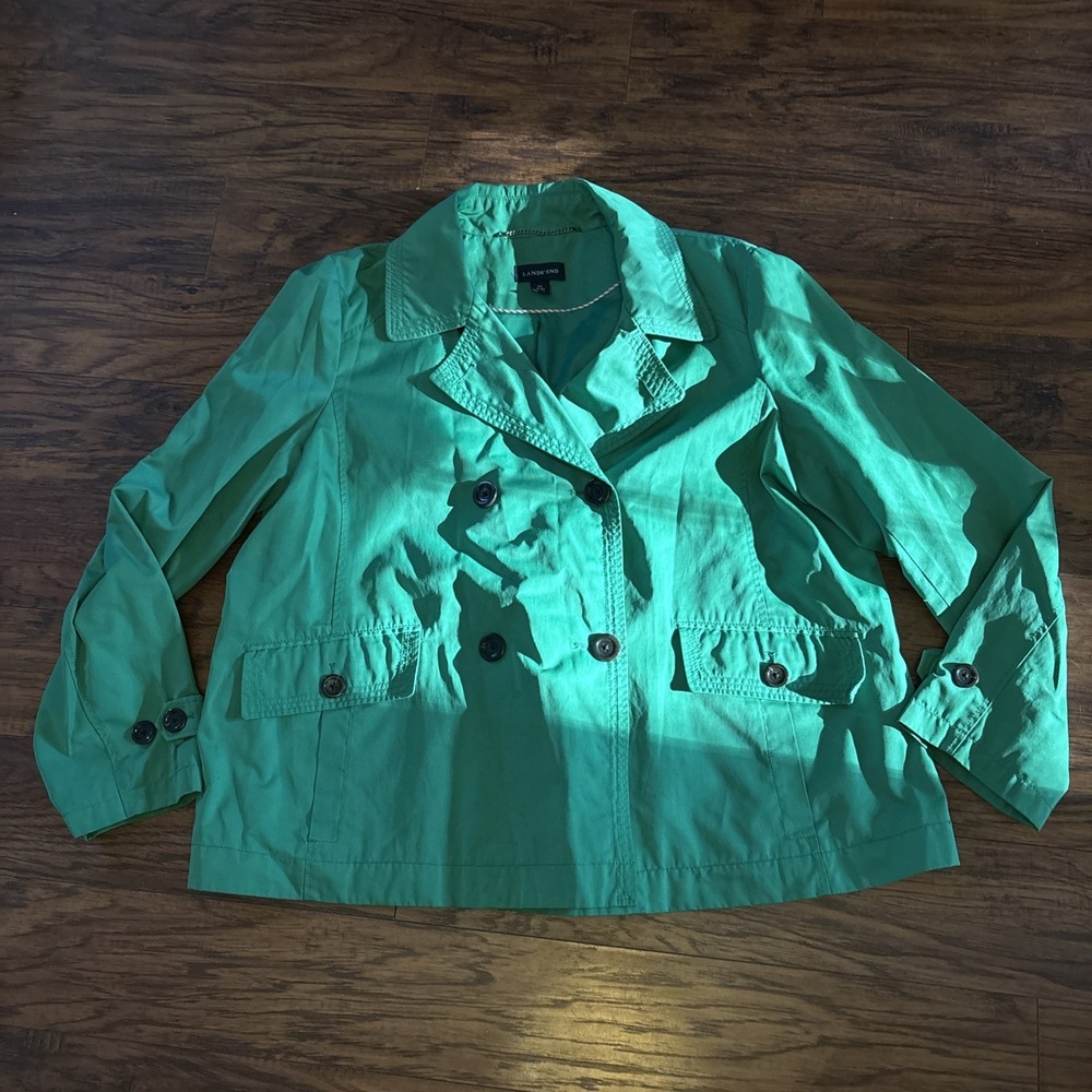 LANDS' END Womens Green Double-Breasted Peacoat Style All-Weather Jacket XL